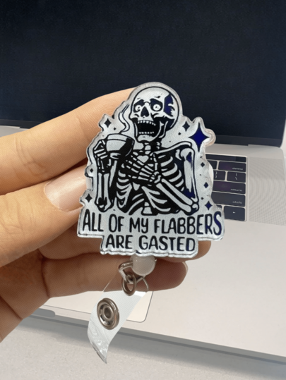 1pc 2D Badge Reel With Cute Cartoon Skull Design Acrylic Retractable ID Card Holder, Suitable For Office Lanyard, Gifts, Etc.