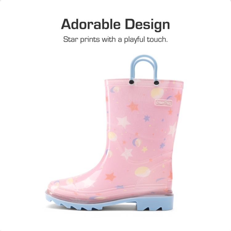 Kids' Waterproof Rain Boots Lightweight Pull-On Toddler Boots With Handles For Girls & Boys Cute Playtime Outdoor Shoes Pink - 粉色 - 查看 7