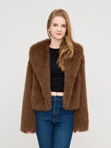1pc Women's Solid Color Faux Fur Soft Jacket, Suitable For Autumn/Winter, Music Concerts, Halloween, Office, Outings, Birthday, Sexy Nightclub, Casual