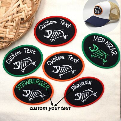 Customize A Fishing Logo With A Rugby Style Badge Costume Cap Decoration,Can Sew On Or Hook And Loop Backing