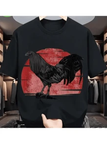 Camiseta Gallo Negro Estilo Vintage Camisa de T 100% algodón con estampado digital Retro 1 unidad de 220 gramos Gallo Japonés en la puesta del sol Camisa de Hombre Casual - Negro - Ver 1