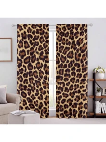 2 pezzi Tende con stampa leopardata, tende decorative artistiche e alla moda per finestre, tende filtranti e per privacy, facili da installare, lavabili, adatte per camera da letto, ufficio, cucina, soggiorno e studio, 100% tende in poliestere - Multicolore - Visualizzare 13