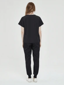 Conjunto de 2 Piezas Uniforme Quirúrgico Anti Fluidos Dama Excelente Calidad, Mujer Uniforme Medico, Conjunto Quirúrgico Filipina Pantalon, Pijama Uniforme Antifluidos Mujer - Negro - Ver 6