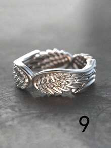 1 Stück Edelstahl Ring in Engelflügel-Federform, Vintage Retro oxidierter Silberring