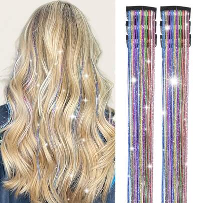 6 Pack bunte Glitzer Haar Accessoires 22 Zoll Clip-In Haar Tinsel Extensions, Fee Haar Accessoires Party Set für Frauen und Mädchen