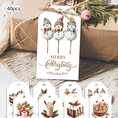 40 قطعة من ملصقات يوميات الحلوى الخاصة بعيد الميلاد، علامات مميزة ذات موضوع عيد الميلاد، بابا نويل، رجل زنجبيل، غزال، رجل ثلج، علامات هدايا، ديكورات حفلة عيد الميلاد، بطاقات DIY جميلة، بطاقات رسائل، ديكور منزلي للعطلات، بطاقات بركة، بطاقات حفلة، تأتي مع خيط جوت