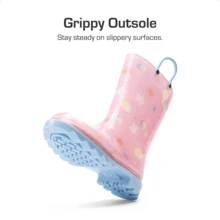 Kids' Waterproof Rain Boots Lightweight Pull-On Toddler Boots With Handles For Girls & Boys Cute Playtime Outdoor Shoes Pink - 粉色 - 查看 6