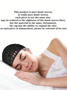 1pc Women's Soft Rayon Knitted Crochet Hair Net, Long & Short Curly Hair Cover (Black) - Black - View 5