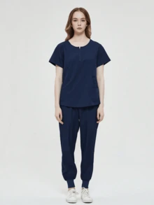 Conjunto de 2 Piezas Uniforme Quirúrgico Anti Fluidos Dama Excelente Calidad, Mujer Uniforme Medico, Conjunto Quirúrgico Filipina Pantalon, Pijama Uniforme Antifluidos Mujer - Azul Marino - Ver 7