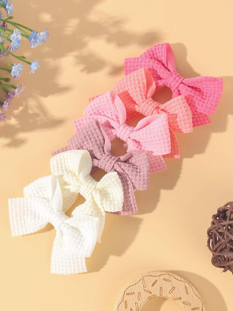 6Pcs/Set Cute Solid Ribbon Bowknot Hair Clips For Baby Girls Handmade Hairpin - Multicolor - View 1