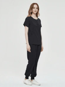 Conjunto de 2 Piezas Uniforme Quirúrgico Anti Fluidos Dama Excelente Calidad, Mujer Uniforme Medico, Conjunto Quirúrgico Filipina Pantalon, Pijama Uniforme Antifluidos Mujer - Negro - Ver 5