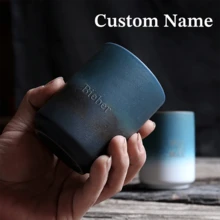 1 Piece Of 10oz Stoneware Water Cup, Personal Cup, Host Cup, Water Cup, Tea Cup, Single Cup, Restaurant Kiln-Changed Gradient Cup, Private Customization, Laser Printing, Customized Name, Hot And Cold Safety, Comfortable Feel, Quality Cup Body, Ideal Capacity