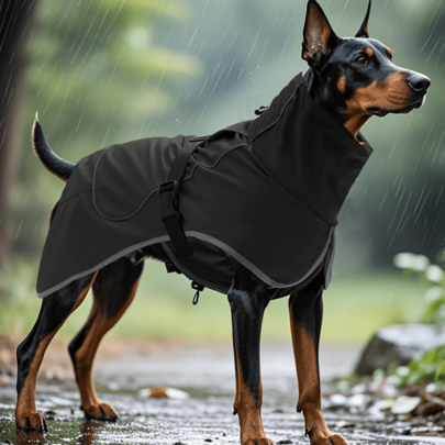 1pc Dog Raincoat - Waterproof Dog Jacket, Windproof Coat, Adjustable With Reflective Strips, Green & Black Color