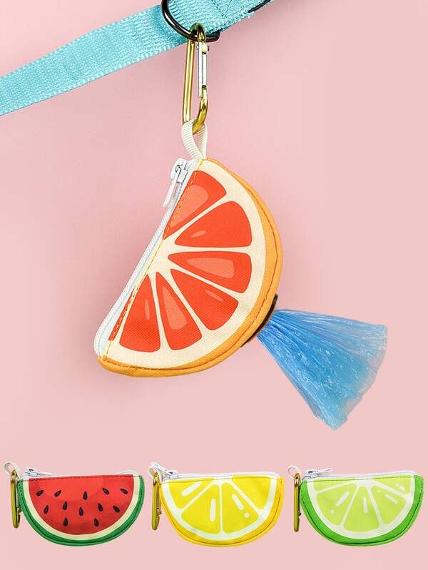A Must-Have For Pet Owners, This Outdoor Pet Waste Bag Dispenser And Storage Bag Features A Fruit-Themed Design. It Includes Multiple Pet Waste Bags In Various Fruit Patterns Such As Grapefruit, Watermelon, Lime, And Lemon. This Versatile Kit Is Perfect For Dog Walking, Training, And Outdoor Cleaning.