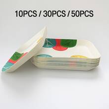 Short Rectangular Disposable Paper Plates - 10/30/50PCS Plates With Leaf Printing Design - For Dessert, Snacks,Catering,BBQ,Birthday,Holiday Gathering