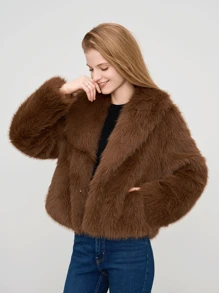 1pc Women's Solid Color Faux Fur Soft Jacket, Suitable For Autumn/Winter, Music Concerts, Halloween, Office, Outings, Birthday, Sexy Nightclub, Casual