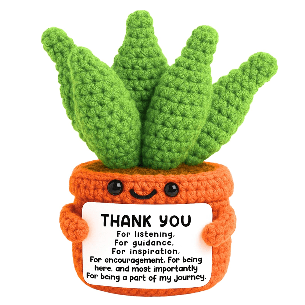 1 stuk handgemaakte gehaakte bureaudecoratie, grappige aloë vera-vorm, geweldig cadeau voor vrienden, zussen, verjaardagen, Vaderdag, moeders, beste vrienden, meisjes, jongens, positieve stemming