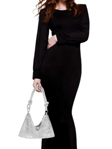 Lightweight, Business Casual Rhinestone Decor Bucket Bag Mini Drawstring Design, Clear Bag Faux Pearl Bag Evening Bag, Dinner Bag Glamorous, Elegant, Exquisite, Quiet Luxury Rhinestone For Party Girl, Woman, Bride Perfect For Party, Dinner/Banquet Christmas Party Dress, Perfectly Matching With Bridal Party, Best Choice Elegant Bag For Bridal Shower - 彩色 - 查看 6