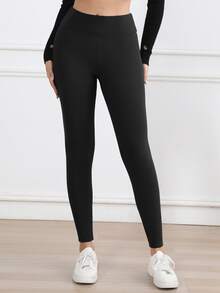 3pcs Women's Thermal Lined High Waist Tummy Control Outdoor Leggings, Solid Color Casual Thermal Pants For Winter,Fleece - Multicolor - View 9