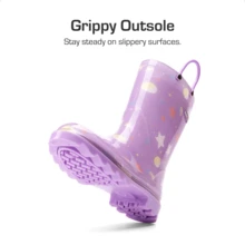 Kids' Waterproof Rain Boots Lightweight Pull-On Toddler Boots With Handles For Girls & Boys Cute Playtime Outdoor Shoes Purple - 紫色 - 查看 5