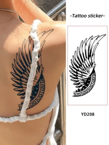 1pc Freedom Wings Temporary Tattoo, Rebellious & Unique, Experiencing The Sense Of Freedom, Waterproof, Sweat-Proof, Rub-Proof, Lasts 1-2 Weeks - Black - View 1