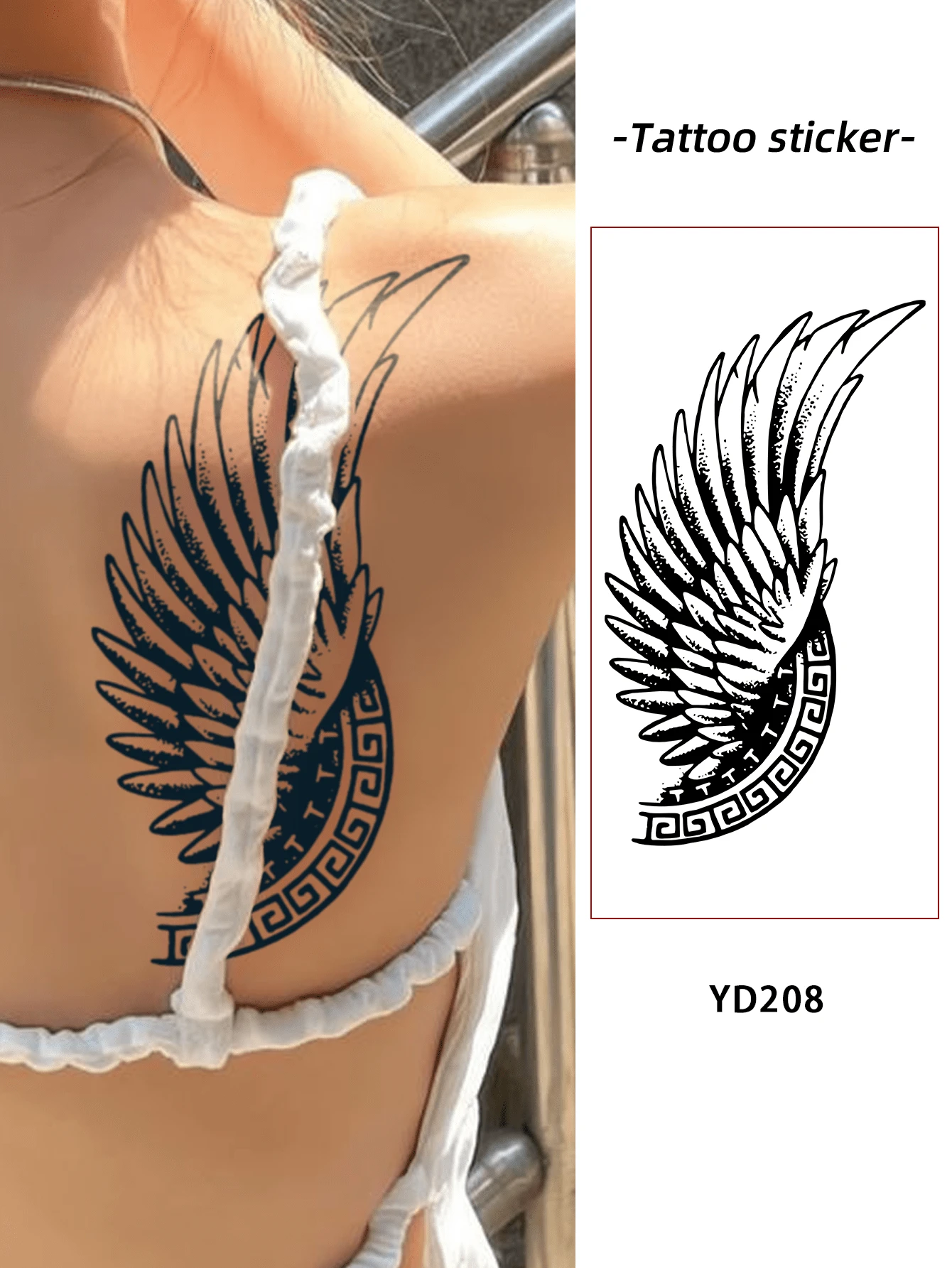 1pc Freedom Wings Temporary Tattoo, Rebellious & Unique, Experiencing The Sense Of Freedom, Waterproof, Sweat-Proof, Rub-Proof, Lasts 1-2 Weeks - Black - View 1