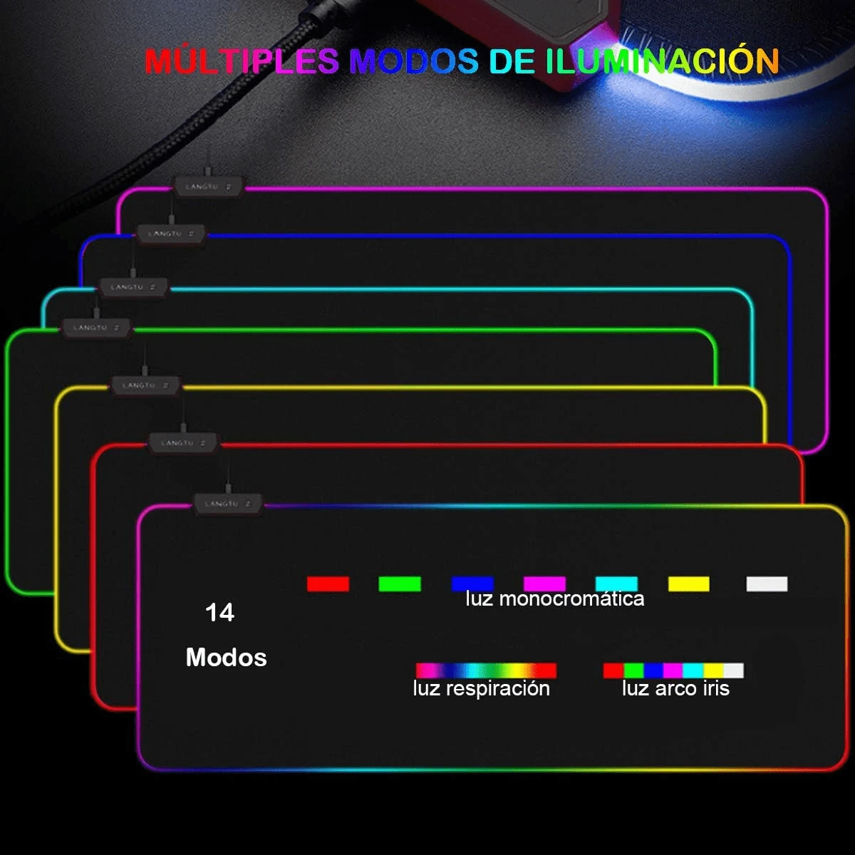 Mousepad RGB Gamer XXL, Alfombrilla RGB Gamer, Tamaño Grande 800x300x4mm con Base de Goma Antideslizante, Negro - Negro - Ver 1