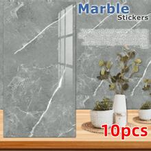 10 Pcs Self-Adhesive Marble Tiles Sticker Stick On Wall Floor Kitchen Bathroom,Waterproof & Moisture-Proof,Renovation Stickers Peel Wall Panels,Wall Paper Bath Rug Floor Carpet Bathroom Decor Summer Bathroom Accessories - Monet Gray - View 4