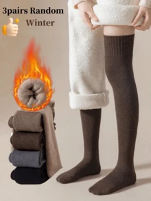 1/2/3/4/5双装女士保暖过膝袜,女士大腿袜,加厚保暖长筒袜,及膝袜,秋冬季舒适家居袜 - 彩色 - 查看 23