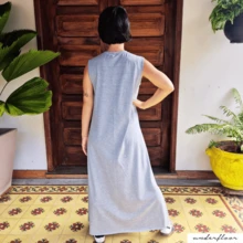 Women's Midi Cotton Dress With Ribbed Collar And One-Sided Slit – Casual Chic Style Comfortable Spring/Summer Simple Side Slit Evening Home Street Night Airport Clothes - 灰色 - 查看 3