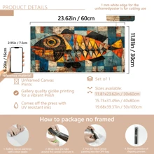 1 件现代抽象彩色鱼帆布艺术印刷品、现代墙壁艺术海报、房间装饰、客厅和卧室家居装饰、鲜艳色彩的几何鱼设计、客厅装饰 | 抽象鱼艺术 | 鲜艳的色彩艺术、鱼装饰、带框或无框