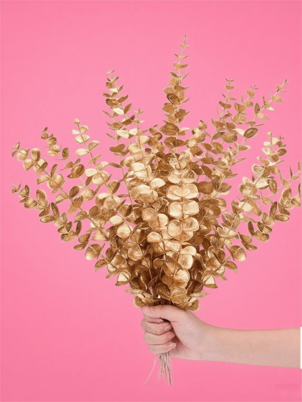 1pc/10pcs/20pcs Gold Eucalyptus Stems Artificial Plants Faux Eucalyptus Branches Faux Eucalyptus Stem For Wedding Bouquet Boho Home Floral Arrangement Farmhouse Decor, Valentine Day, Gift Gifts Birthday Graduation Home Decor Christmas Decorations Room Decor Christmas