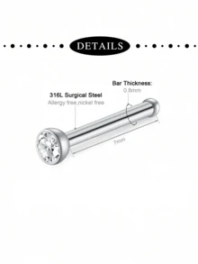 CIZME 15Pcs/Set 20g 7mm Nose Rings Studs For Women Nose Rings Stainless Steel Real Stud Nose Rings L Shaped Corkscrew Bone Nose Piercing Stud Jewelry Hypoallergenic Colorful CZ Dia 2mm Silver Color - Silver - View 7