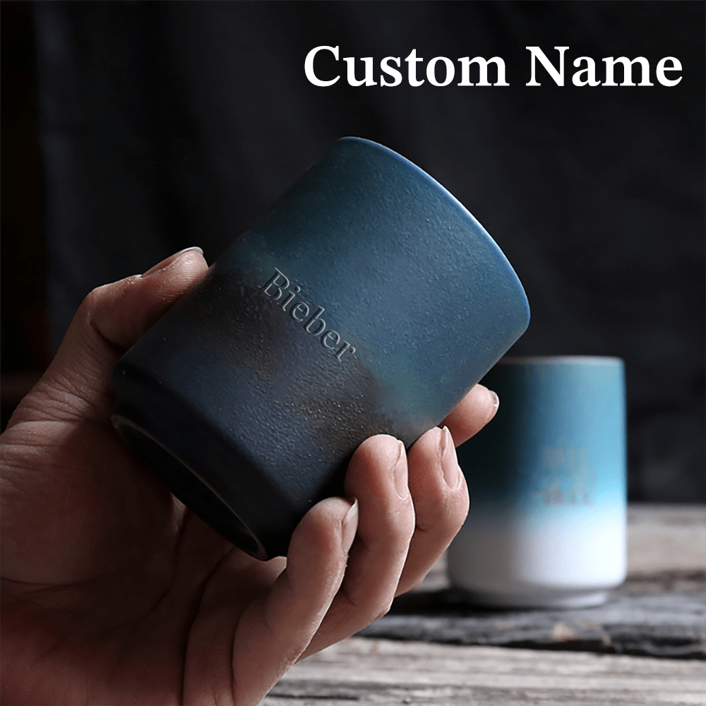 1 Piece Of 10oz Stoneware Water Cup, Personal Cup, Host Cup, Water Cup, Tea Cup, Single Cup, Restaurant Kiln-Changed Gradient Cup, Private Customization, Laser Printing, Customized Name, Hot And Cold Safety, Comfortable Feel, Quality Cup Body, Ideal Capacity