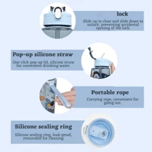 790ML Botol Air 水豚水瓶儿童吸管杯透明可爱水豚旅行学校饮水杯