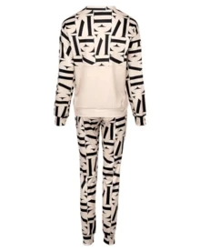 Conjunto de dos piezas para mujer, camisa y pantalones deportivos con estampado de letras casuales de estilo vintage boho para ropa urbana. - Beis - Ver 3