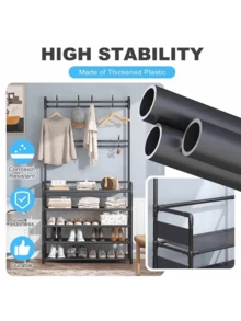 Space-Saving 5-Tier Metal Shoe & Coat Rack - Heavy-Duty 3-In-1 Organizer With 8 Hooks For Hallway, Entryway & Small Spaces, SpringCleaning - Black - View 6