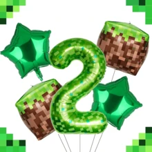Set de 5 globos numéricos de píxeles verdes a cuadros, incluye globos extra grandes de 40 pulgadas con los dígitos 1, 2, 3, 4, 5, 6, con globos de bloques de hierba y globos de pentágono verde, adecuado para la decoración de fiestas con temática de juegos