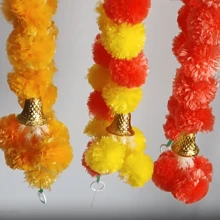 1PCS Marigold Flower Garland For Mantle Hanging Artificial Bells Diwali Garland Wreath For Door Home Party Decoration(160CM) - 橘色 - 查看 5