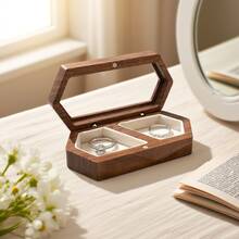 CASEGRACE 1个优雅方形木质戒指盒，简约木质首饰收纳盒，透明面板，完美家居装饰，是送给女性和女孩的理想情人节礼物收纳盒，也是时尚旅行配件，为您的精彩冒险之旅增添光彩。这款别致实用的盒子，让您的首饰收藏更加丰富多彩。