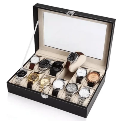 Maleta Estojo Porta Relógio Para 6/12 Unidades Preto