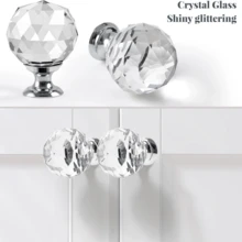 10pcs 30mm Round Crystal Glass Knobs - Gold Plated Cabinet Hardware, Drawer, Cupboard, Wardrobe Door, Dresser Pulls, Suitable For Bedroom, Home, Room Decor - Multicolor - View 10