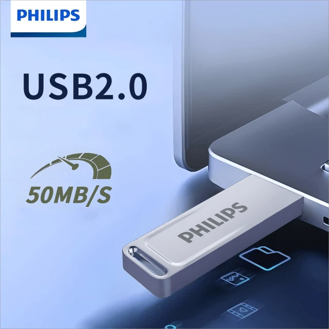 PHILIPS 飞利浦21UA-B金属U盘，USB2.0接口，沉稳灰外观，小巧便携，适合办公、学习、车载使用，存储性能稳定，经典耐用
