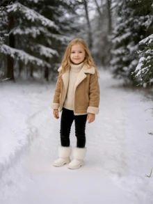 1 Pair White Princess Mid-Calf Boots For Girls, Fashion Zipper Design, Anti-Slip Rubber Soft Bottom, Warm Fur Collar, Soft PU, Thick Sole, Elevated, Suitable For Performance, Skiing, Snowball Fighting, Infant & Toddler Girls, Winter 2025 New Arrival - White - View 5