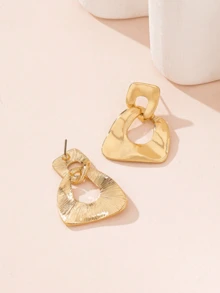 1对女士时尚耳环，简约百搭不对称几何耳环，适合日常佩戴 - 金黃色 - 查看 4