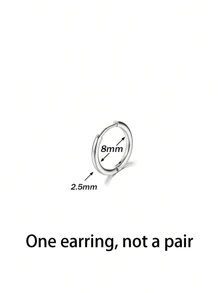 1入組2.5mm規格男女皆可使用不銹鋼耳環夾/耳環/耳釘,簡約設計,適用於helix穿孔,尺寸8-20mm（多種選擇）