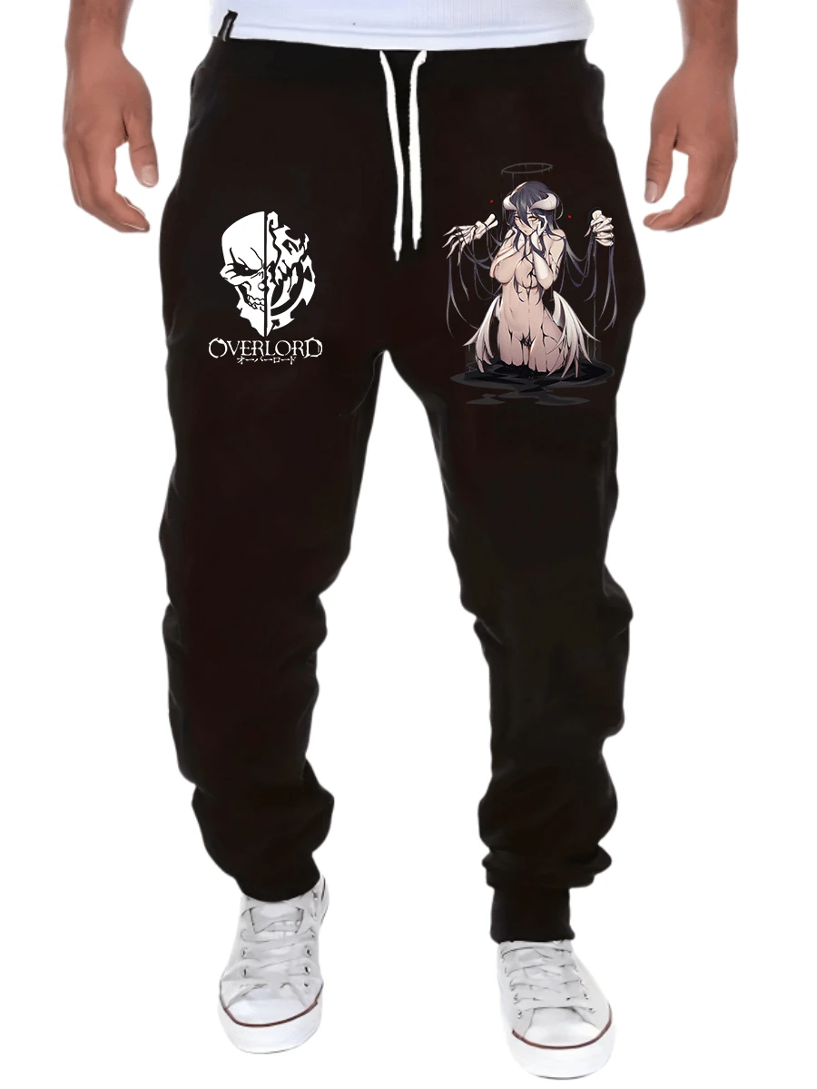 Pantalones de chándal con estampado de anime, pantalones de chándal con cintura elástica de punto y cordón, pantalones de chándal de alta calidad para hombres, pantalones para todas las estaciones, para rave - Negro - Ver 1