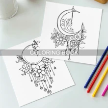 GDTME 1 BOHO MOON 极简主义大胆设计：独特的宇宙主题成人及青少年涂色书，24页厚实插图（珠光封面），尺寸7.9 x 7.9英寸，线条粗犷，易于涂色，放松身心，缓解压力，适合作为情人节、复活节、返校季、新年或生日礼物，也可用作美术用品、文具、学习材料和房间装饰。 - 彩色 - 查看 5