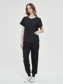 Conjunto de 2 Piezas Uniforme Quirúrgico Anti Fluidos Dama Excelente Calidad, Mujer Uniforme Medico, Conjunto Quirúrgico Filipina Pantalon, Pijama Uniforme Antifluidos Mujer - Negro - Ver 7