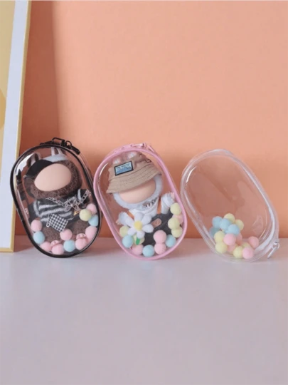 1个透明娃娃多功能保护套，防尘时尚怪兽展示收纳袋，Labububv保护套及收纳袋，适合户外携带和装饰，情人节/圣诞节礼物（不含娃娃）